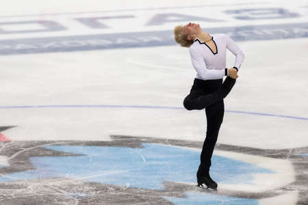 Minsk, Belarus âOctober 19, 2019: Figure Skater Daniel Grassl from Italy Performs Men Short Program on Ice Star Championship in October 19, 2019, in Minsk, Belarusのeditorial素材