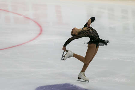 Minsk, Belarus âOctober 19, 2019: Figure Skater Sofia Samodurova from Russia Performs Ladies Free Skating Program on Ice Star Championship in October 19, 2019, in Minsk, Belarusのeditorial素材