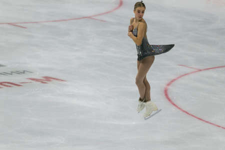 Minsk, Belarus âOctober 19, 2019: Figure Skater Oona Ounasvuori from Finland Performs Ladies Free Skating Program on Ice Star Championship in October 19, 2019, in Minsk, Belarusのeditorial素材