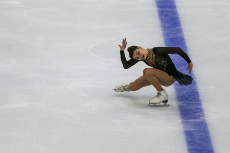Minsk, Belarus âOctober 19, 2019: Figure Skater Sofia Samodurova from Russia Performs Ladies Free Skating Program on Ice Star Championship in October 19, 2019, in Minsk, Belarusのeditorial素材