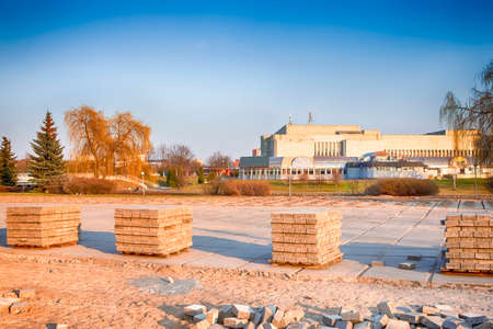 Road Reconstruction Works in City At Spring Time. Horizontal Image Compositionの写真素材