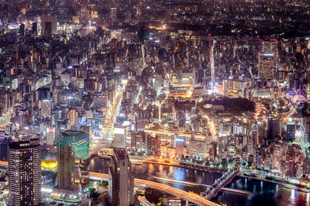 Asian Travel Destinations. Tokyo City Night View from Tokyo Sky Tree Tower. Horizontal image