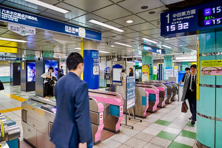Tokyo, Japan - 12 November, 2019, People Traveling In Tokyo Subway or Metro Lines in Tokyo City, Japan at November 12, 2019のeditorial素材