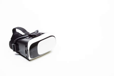 Closeup Of Virtual Reality Head-On Helmet Placed Against White Background.Horizontal Image
