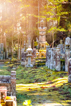 Koyasan, Japan - 5 November, 2019: Monuments in Okunoin Cemetery in  Koyasan Mount Koya as UNESCO World Heritage Site with 1200 Years Old Center of Japanese Sect of Shingon Buddhismのeditorial素材