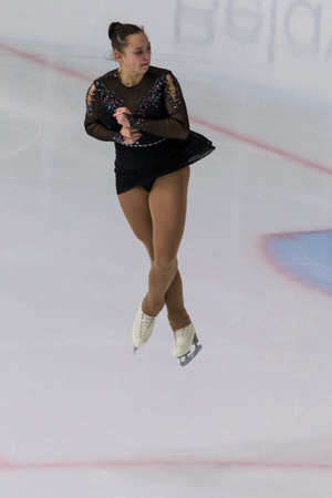 Minsk, Belarus â November 1, 2020: Professional Female Figure Skater Aleksandra Chepeleva from Belarus Performs Ladies Senior Free Skating Program on Ice Star Championship in November 1, 2020, in Minsk, Belarusのeditorial素材