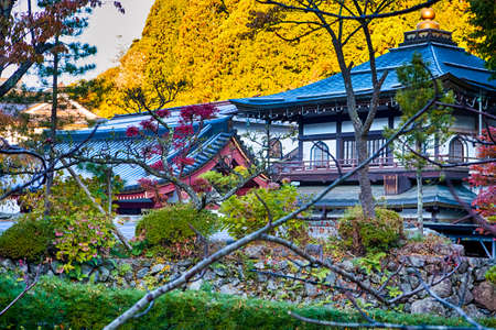 Tradtional Japanese Shinto Shrine During Fall Season on Koyasan Mountain in Japan. Horizontal Imageのeditorial素材