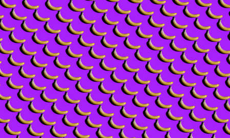 Variety of Fresh Yellow Banana Flat Lay Colorful Pattern on Seamless Violet Background as Concept For Healthy Food Or Wallpaper Top View. Horizontal Image Orientationの写真素材
