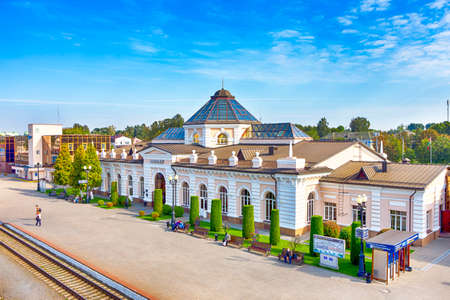 Mogilev, Belarus - September 11, 2021: Historical and Renovated Main Station Building and Square at Mogilev Central Railway Stationのeditorial素材