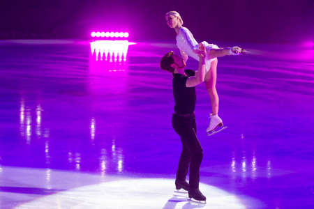 Minsk, Belarus â April 9, 2022: Figure Skater Couple of Evgeniya Tarasova and Vladimir Morozov Performs Free Skating Program During Eteri Tutberidze Ice Show in April 9, 2022, in Minsk, Belarusのeditorial素材