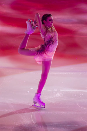 Minsk, Belarus â April 9, 2022: Female Figure Skater Dariya Usacheva Performs Free Skating Program During Eteri Tutberidze Demonstrating Ice Show in April 9, 2022, in Minsk, Belarusのeditorial素材