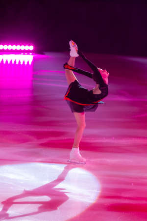 Minsk, Belarus â€“ April 9, 2022: Female Figure Skater Maya Hromykh Performs Free Skating...