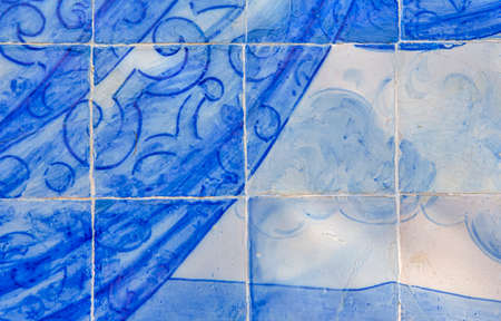 Blue Vintage Azulejo Tiles on One of the Houses in Lisbon City in Portugal. Horizontal Orientation