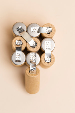 Energy and Environment Ideas. Upper View of Bundle of Soldered Ni-Mh Rechargeable Batteries  Placed...