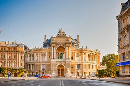 Odessa, Ukraine - July 16, 2013: Odessa State Academic Opera and Ballet Theater of Odessa Opera and Ballet Theater at Daytime as Cultural Center on the Black Seaのeditorial素材