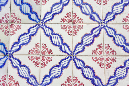 Vintage Azulejo Tiles on One of the Houses in Lisbon City, Portugal. Horizontal Compositionの写真素材