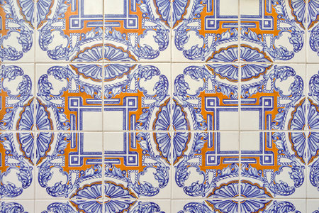 Portugal Travel Concepts. Vintage Azulejo Tiles on One of the Houses in Porto City, Portugal....