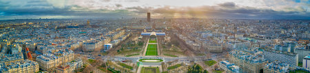 Picturesque Paris City in France as Panoramic View From Eiffel Tower and Avenue Des Champs...