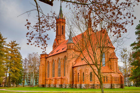 One Church of Saint Mary's Scapular Located in Resort City Druskininkai in Lithuania.Horizontal Imageの写真素材