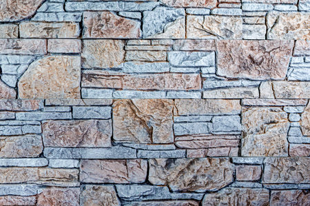 Materials Ideas. Decoration Facing of Black and White Contrasty Long Wall Pavement Stone Sample Tiles Indoors. Horizontal Compositionの写真素材
