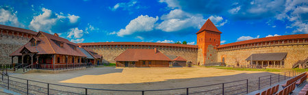Touristic Travel Concepts. Old Medieval Castle in Lida City in Belarus. Panoramic Image Composition