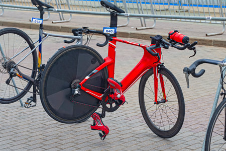 Professional Carbon Road Bikes With Deep Profile Carbon Aero Wheelset Placed Together During...
