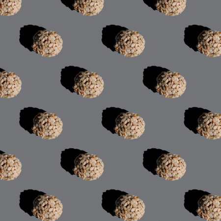 Flat Lay Pattern of Whole Nuts Colorful Image Placed Isolated on Seamless Solid Background as Concept For Food Or Wallpaper Top View. Square Imageの写真素材