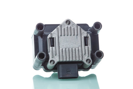 Set of New Car Ignition Coil Placed Over Pure White Background. Horizontal Shotの写真素材
