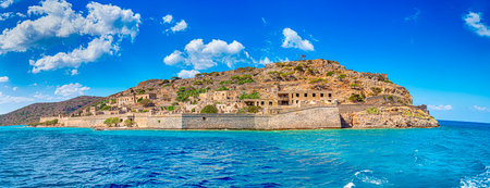 Picturesque View of the Island of Spinalonga at the Gulf of Elounda in Crete, Greece.の写真素材