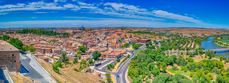 Picturesque Amazing View of Medieval Center of Toledo City in Spain With Tejo River, Cathedral and...