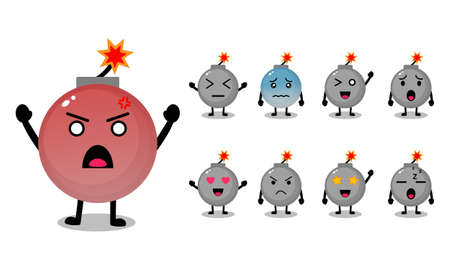 Bomb cartoon character with different emotionのイラスト素材