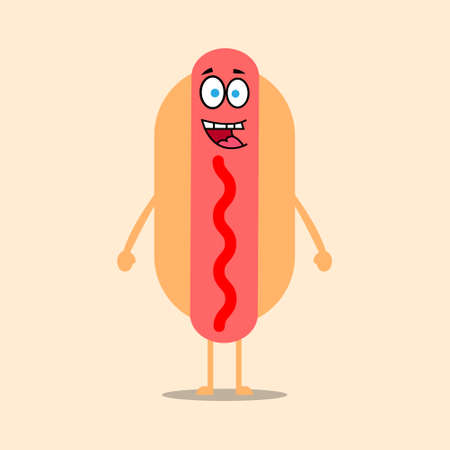 Cute hotdog cartoon characterのイラスト素材