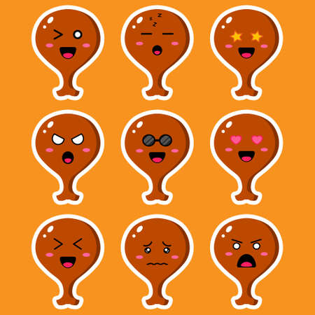 fried chicken emoticon setのイラスト素材