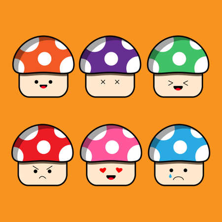 Mushroom cartoon character emoticonのイラスト素材