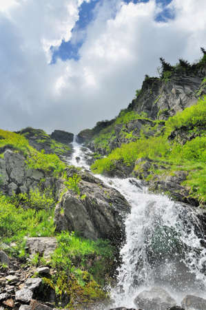 Beautiful waterfall in Carpathians mountainsの写真素材
