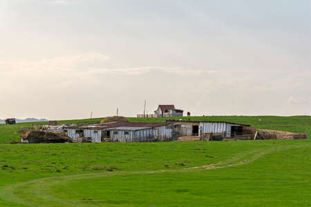 A sheepfold atop of the hill in Transylvaniaの写真素材