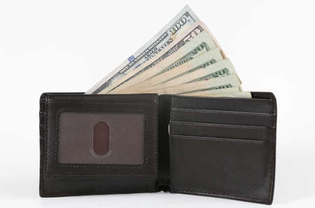 usa money in a wallet ,on a white backgroundの写真素材
