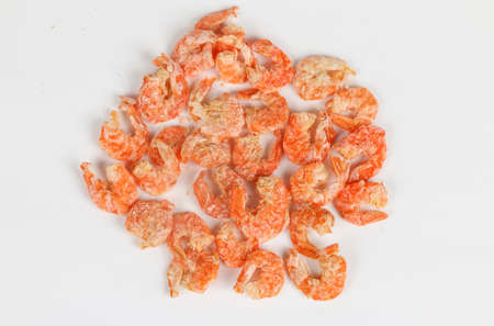 dried shrimps on a isolated white background shot from aboveの写真素材