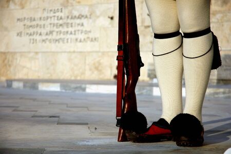 The legs of a presidential guard (tsiolias) in Athens (Greece)の写真素材