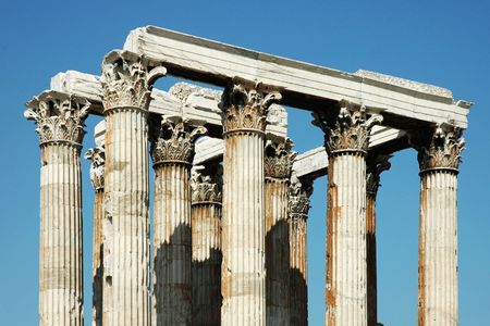 Ancient pillars of Olympian Zeus in Athens against the blue sky (Greece) の写真素材