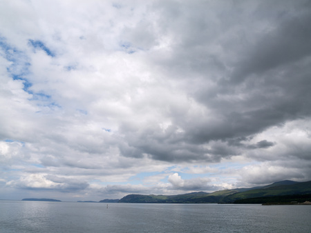 over cast cloudy day over the menai strait bangor north walesの写真素材