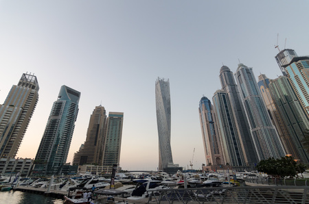 dubai marina with famous landmark buildings twisting towerのeditorial素材