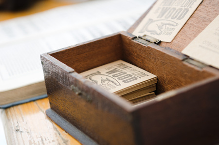 vintage screen printed cards in a boxの写真素材