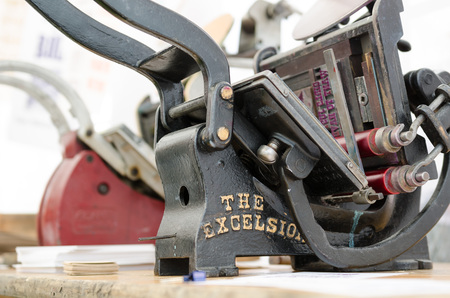 excelsior old vintage retro type print black machineの写真素材