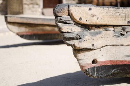 old antique traditional emirati wooden fishing boat, bur dubai united arab emiratesの写真素材