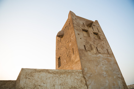 Traditional fort tower,Old Ras Al Khaimah abandoned ghost town, Al Jazirah Al Hamraの写真素材