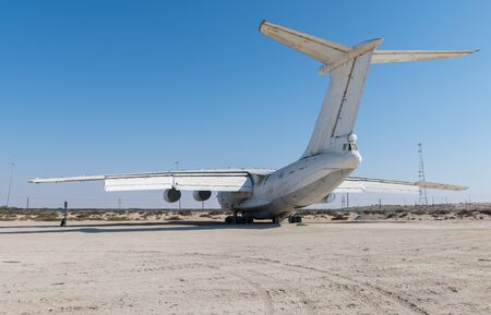 abandoned Soviet cargo plane left in the desert in Umm Al Quwains unused airfieldのeditorial素材