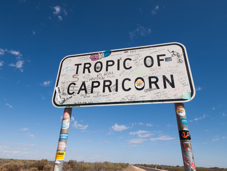 Western Australia, WA, 02/12/2015, Tropic of capricorn metal sign marker, Western Australia.の写真素材