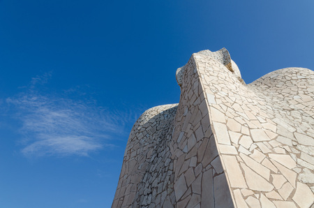 Spain, Barcelona Casa Mila, 03/15/2015, Antoni Gaudi art at Casa Mila, La Pedreraのeditorial素材