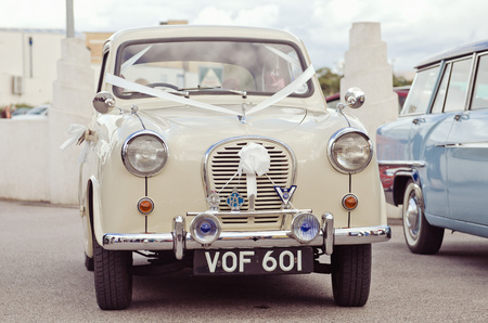 England, Morecambe, 08/16/2015, Vintage by the sea weekend at the Midland Hotel, Retro vintage cars.のeditorial素材